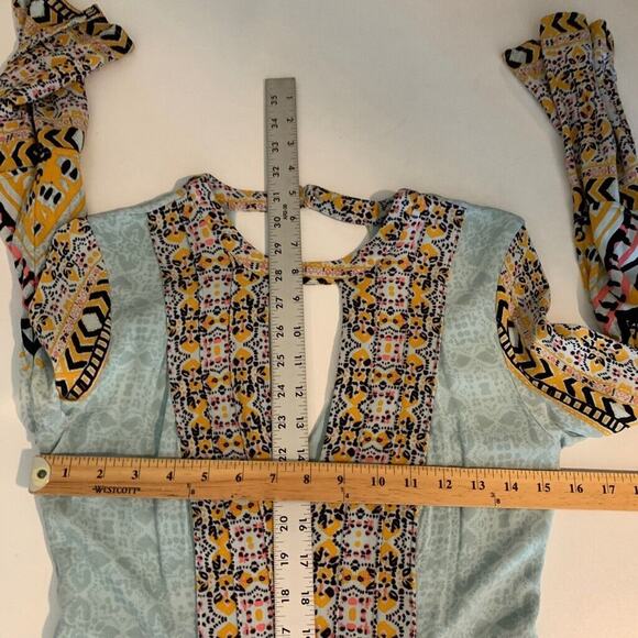 Free People Dress Womens 4 Multi Pleated Tegan Border Keyhole Bohemian Mini - Picture 10 of 16